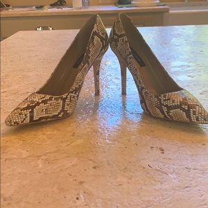Brown and Cream Snakeskin Heels